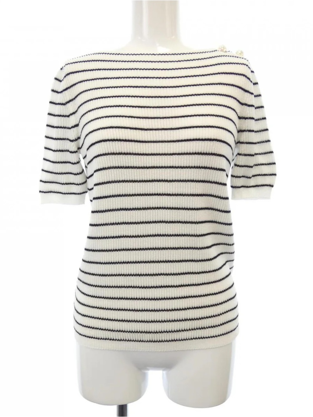 Authentic Chanel 17P Striped Knit Nautical Top size 46 P56070K07345